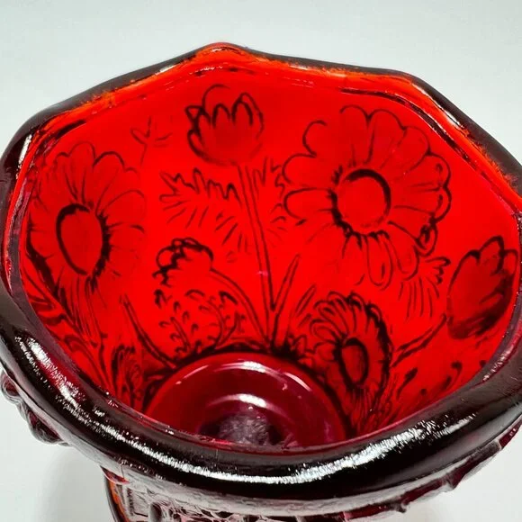Vtg Homco Daisy Floral Red Glass Peg Votive Candle Holder Home Interiors Glows - Picture 12 of 15